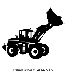 Silhouette of Bulldozer Icon in Flat Style. Vector Illustration