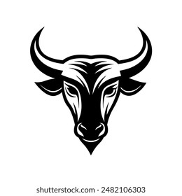 Silhouette of a bulls head in black and white on a white background