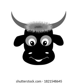 Silhouette bull's head on white background. Monochrome. 