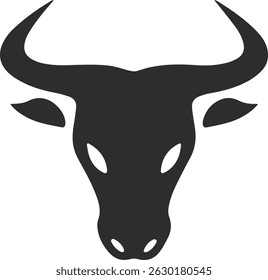 Silhouette of a bull's head with oval eyes and nostrils, icon of a bull's head with ears in black.