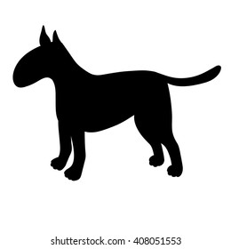 Silhouette of bullterrier isolated on white background. Funny dog. Vector illustration. Eps 10.
