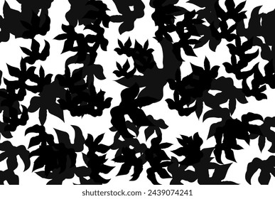 silhouette of a bunch of falling leaves on a white background