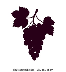 Silhouette of bunch grapes vine, on white background. Element design, logo, icon. Vector illustration