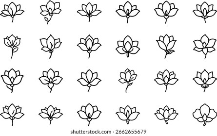 Silhouette bundle of  leaves and flower combinations on white background for design, decoration, and digital art