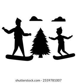 Silhouette Bundle of Skiing Activities on Snowy Slopes