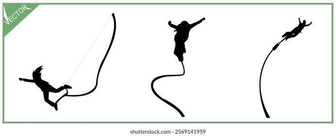 Silhouette of bungee jumping. Extreme sports.