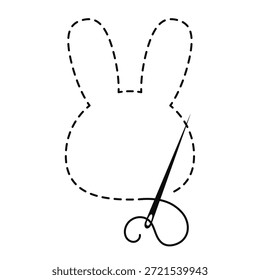Silhouette des Hasenkopfes mit unterbrochener Kontur. Kopienraum Tier Vektorgrafik von handgemachten Arbeit mit Stickgarn und Nähnadel auf weißem Hintergrund.	