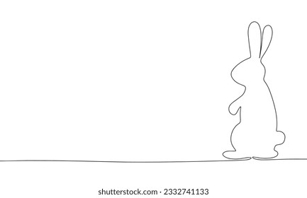 Silhouette of bunny. One line continuous Easter banner concept. Line art, outline, minimal vector illustration.