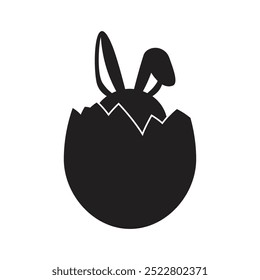 Silhouette of a bunny partially visible from a cracked egg, featuring bunny ears and a simple design.