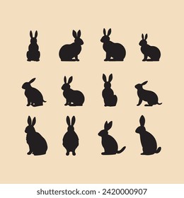 silhouette Bunny set Clipart on a hex color background