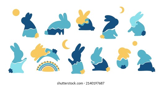 Silhouette of a bunny with a texture on a white background. Rabbits with an ornament. Water rabbit symbol of the year 2023. Vector illustration