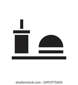 Silhouette of burger buns and drinks on a tray ready to be served logo vector