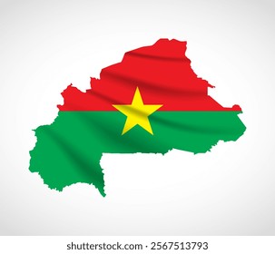 Silhouette of Burkina Faso map filled with the Burkinabe flag design, symbolizing national pride, cultural heritage, and geographic identity.  
