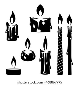 silhouette burning candles. set of vector elements.