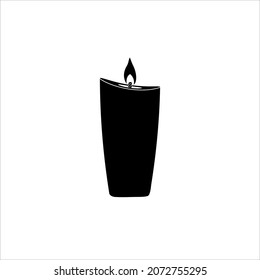 Silhouette of a burning wax candle made of paraffin on a white background. Vector image.