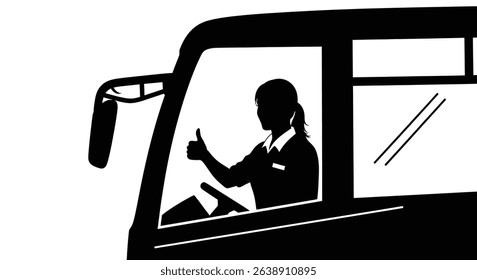 Silhouette: Bus Driver Giving Thumbs-Up Through Window
