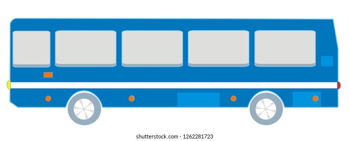 Silhouette of bus, vector icon, blue color. Single object on white background. Isolated object.
