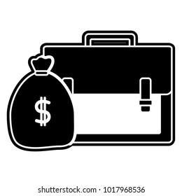 silhouette business briefcase object with bag money