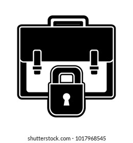 silhouette business briefcase object with padlock security