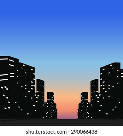 Silhouette business buildings in the city