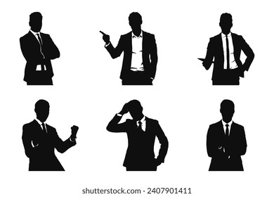 Silhouette of business man in different pose set.