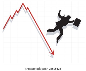 Silhouette Of Business Man Falling With The Collapse Of The Economy.