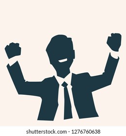 Silhouette business man hand up, Excited Hold Hands Up Raised Arms, Victory, winner, success for business concept. Vector Illustration.