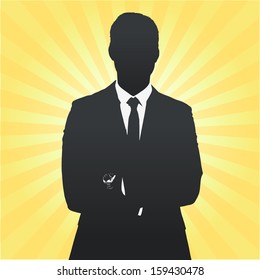 Silhouette of business man with his arms crossed. Vector design.