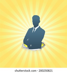 Silhouette of business man with his arms crossed. Vector design. 