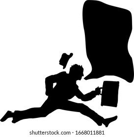 Silhouette business man runs panic vector