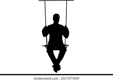 Silhouette de un hombre de negocios sentado en un columpio, silueta de Swing con un hombre con traje de negocios