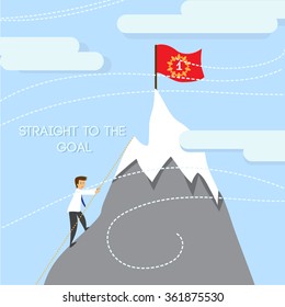 Silhouette Of Business Man Team Climbing Mountain. Vector Illustration.