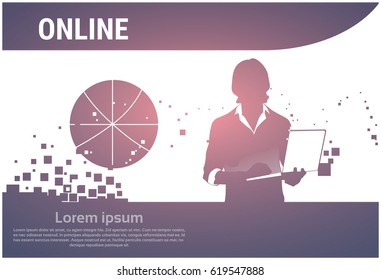 Silhouette Business Man Using Laptop Typing Working Online Flat Vector Illustration