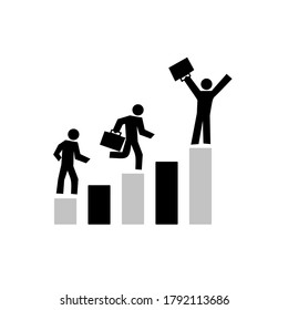 silhouette business man walking up graph chart vector