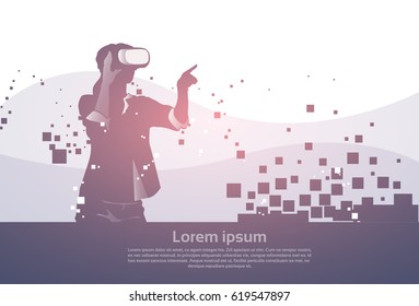 Silhouette Business Man Wear Virtual Reality Digital Glasses Digital Interface Screen Flat Vector Illustration