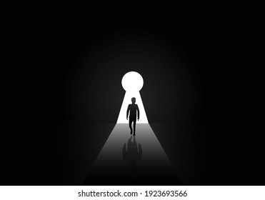 The silhouette of a business man who is about to reach his goal.