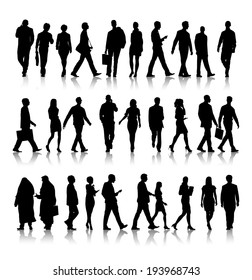 Silhouette of business people commuting.