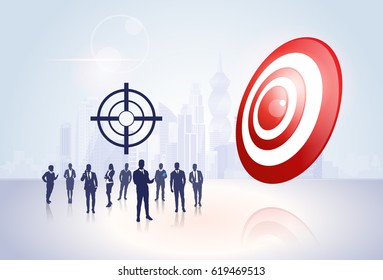 Silhouette Business People Group Target Aim Success Concept Flat Vector Illustration