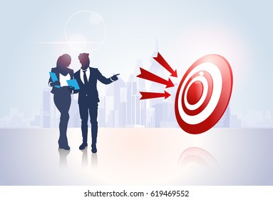 Silhouette Business People Group Target Aim Success Concept Flat Vector Illustration