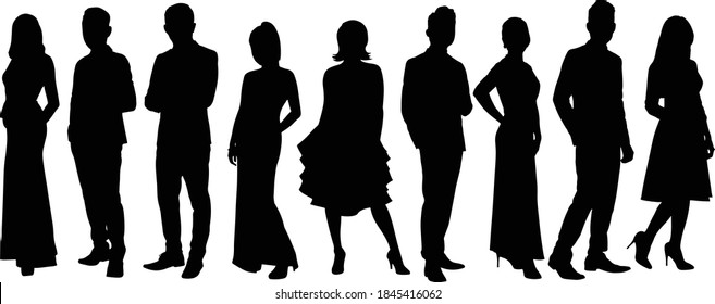 Silhouette of business people posing isolated on white