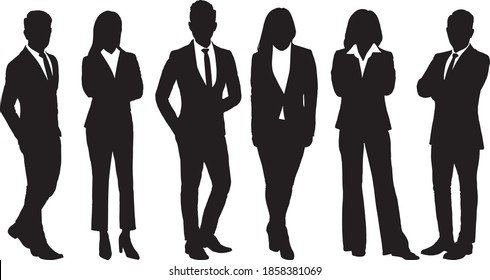 Silhouette of business people posing isolated on white