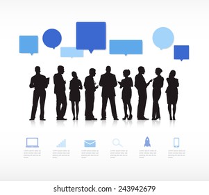Silhouette Business People with Speech Bubbles