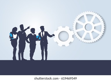 Silhouette Business People Team Seminar Training Conference Brainstorming Flat Vector Illustration