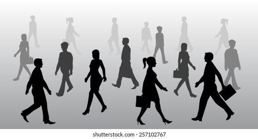 Silhouette Of Business People Walking 