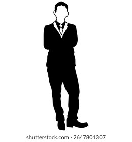 Silhouette of a Business Person Black Vector Outline for Graphic Design, Icons, Pictograms Minimalist Male Figure Illustration for Web, UI, Branding, Print, and Marketing Use