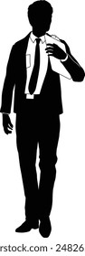 Silhouette business person man in a smart suit and tie holding a clipboard.