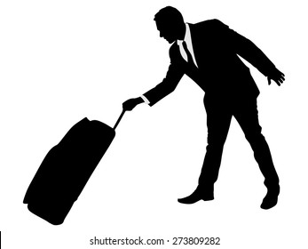 A silhouette of a business traveler carrying a suitcase, vector