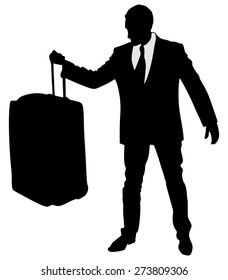 A silhouette of a business traveler carrying a suitcase, vector