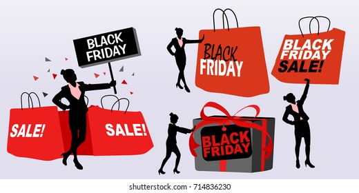 silhouette of business woman with black friday
