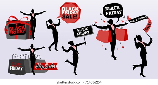 silhouette of business woman with black friday